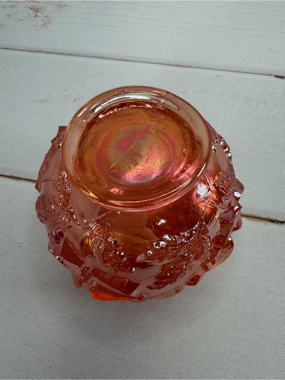 Antique 1910 Dugan Marigold "Wreath of Roses" Carnival Glass Small Rose Bowl - Picture 8 of 11